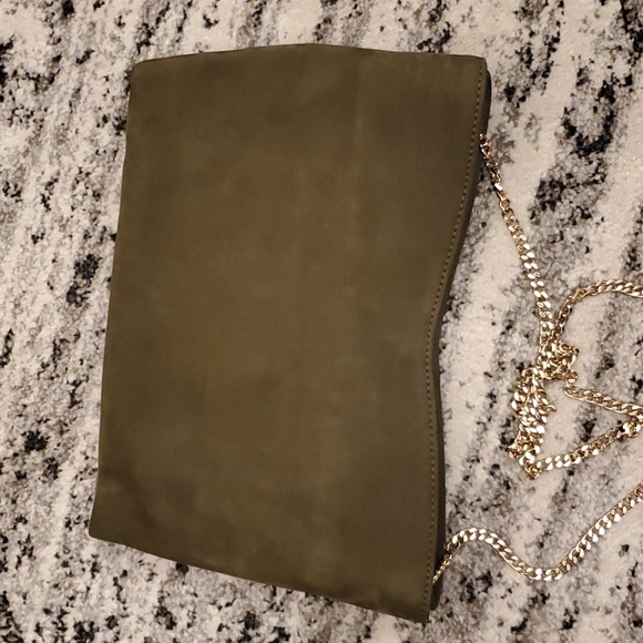 Zara olive green Faux Nubuck clutch shoulder purse - Picture 5 of 7